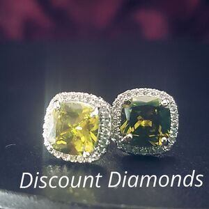 Peridot & Clear White Diamond Stud Earrings on 925 Silver Women's